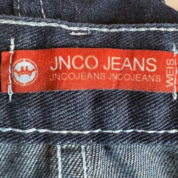 JNCO Men’s Dark Wash Denim Jeans XL Size 3 — Tribal Skull Graphic Y2K Streetwear - Picture 3 of 12